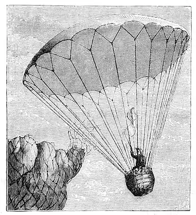 Wonderful Balloon Ascents, 1870 - Garnerin's Descent in a Parachute.jpg