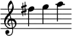 { \override Score.TimeSignature #'stencil = ##f \relative f'' { fis4 g a } }