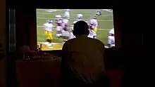 Silhouette of a man in front of a television screen, showing the game