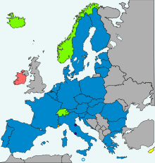 Map of Schengen area participants