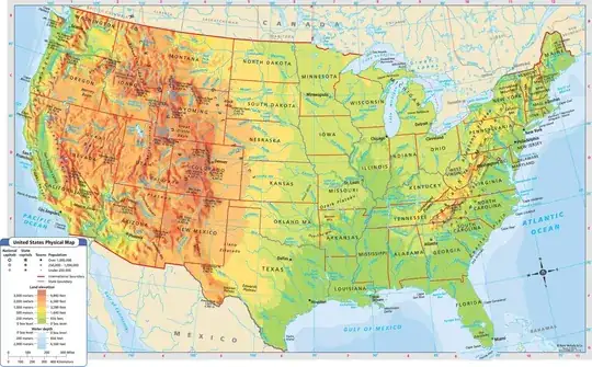 Topographic map of United States.