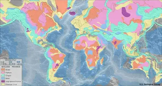 World map showing major geologic provinces